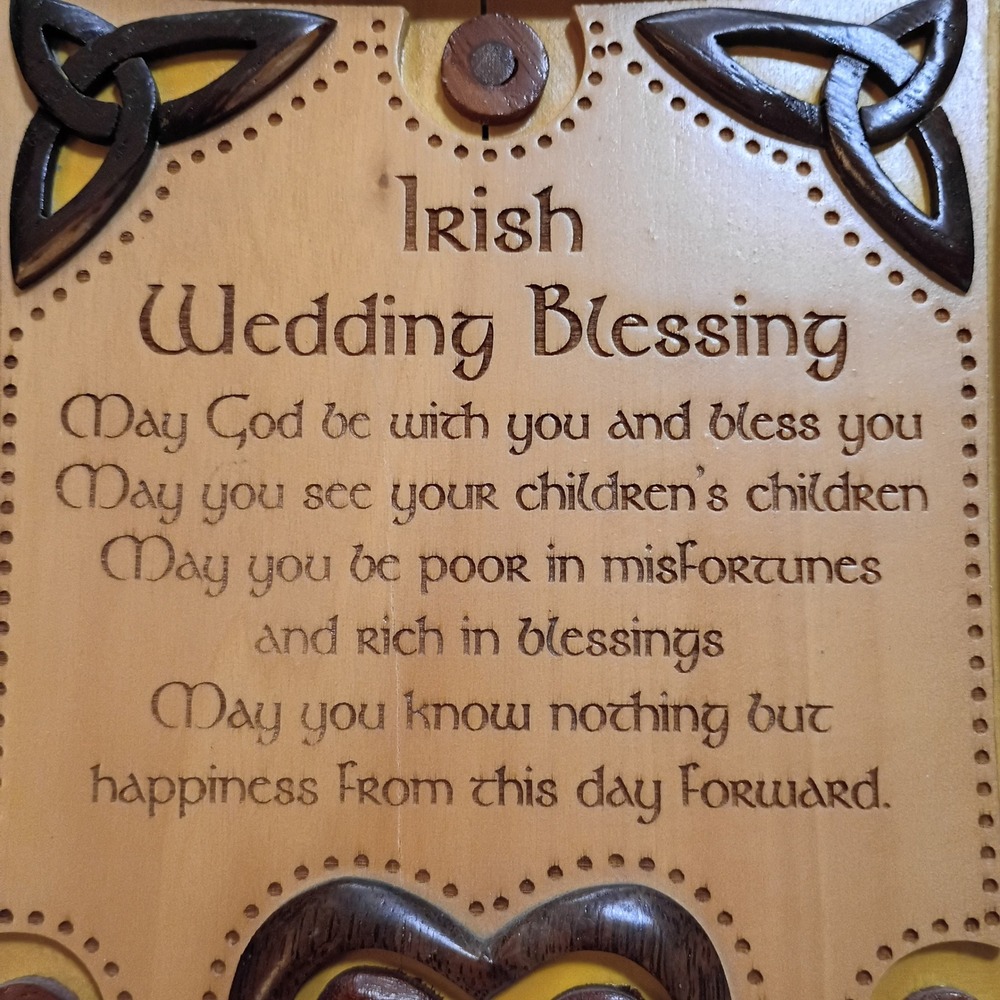 Irish Wedding Blessing Celtic Carvings Wood Wall Plaque Heart Knot Marriage